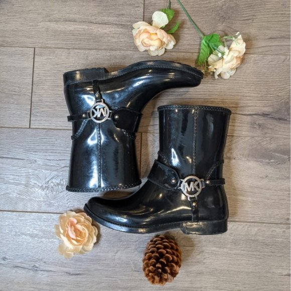 MICHAEL KORS MK BLACK WATERPROOF RAIN BOOTS - Picture 1 of 8